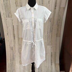 PAIGE Denim Women's Size Large Button Front Poplin Short Dress White Collared